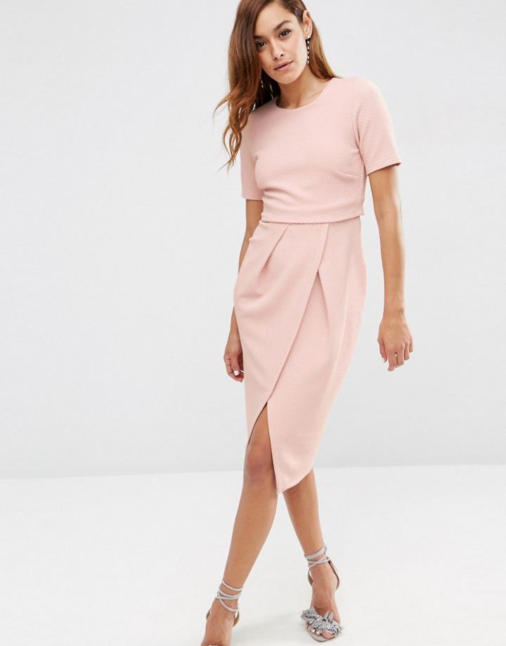 Asos Double Layer Textured Wiggle Dress - Nude