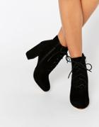 London Rebel Lace Up Block Heeled Ankle Boots - Black