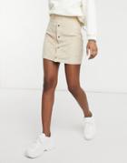 Asos Design Fluffy Terry Mini Skirt With Snap Front Detail In Sand-brown