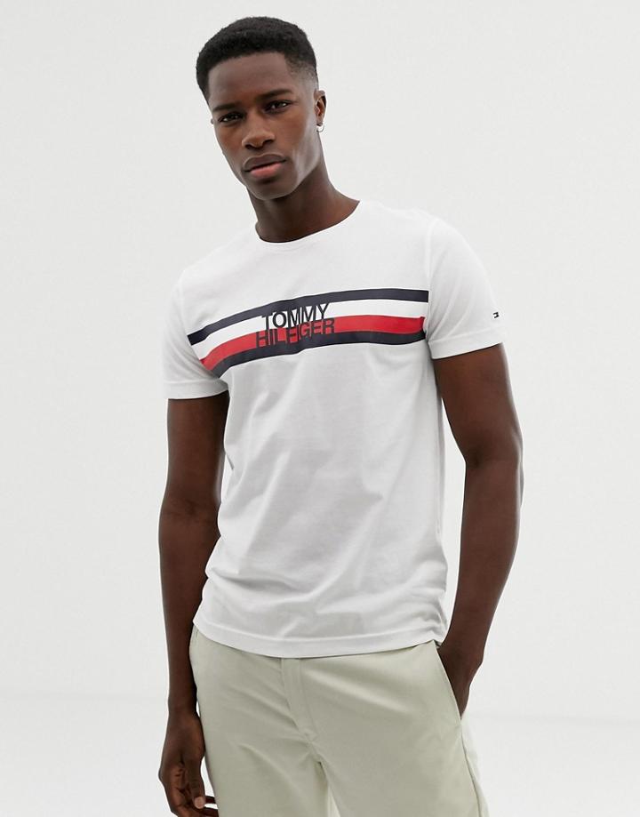 Tommy Hilfiger Chest Icon Stripe Logo T-shirt In White - White