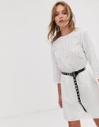 Asos Design Casual Elasticated Mini Dress In Broderie-white