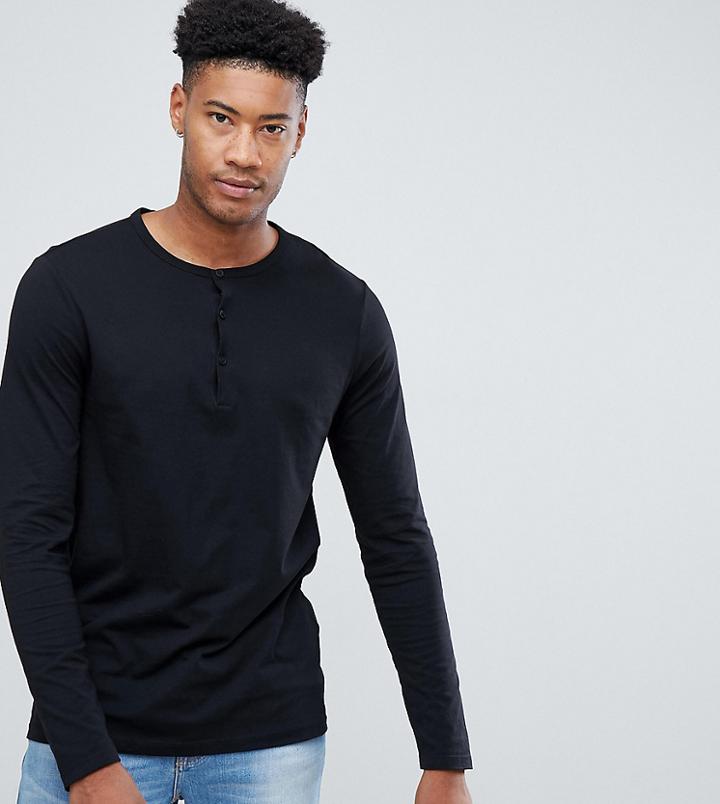 Asos Design Tall Long Sleeve T-shirt With Grandad Neck In Black
