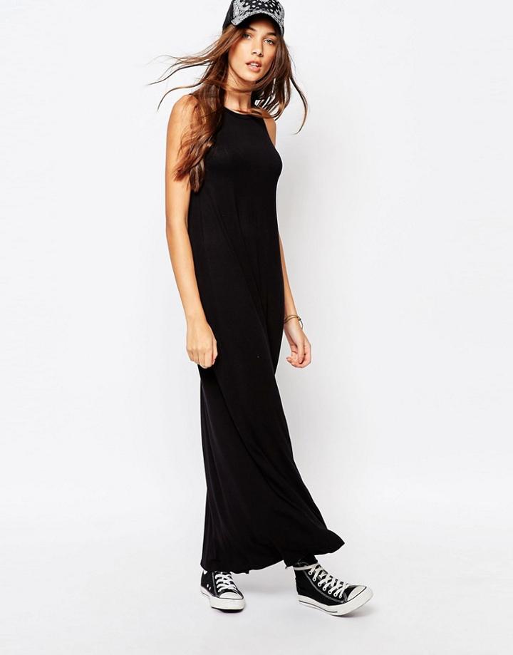 Pull & Bear Stripe Split Side Maxi Dress - Black