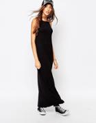 Pull & Bear Stripe Split Side Maxi Dress - Black