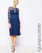 Asos Maternity Kate Midi Dress With Lace Sleeves - Navy