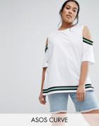 Asos Curve T-shirt With Placed Stripe Insert - White