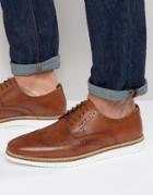 Asos Brogue Shoes In Tan Leather With White Wedge Sole - Tan