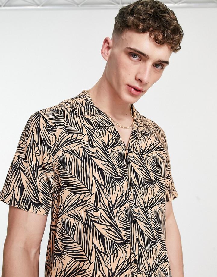 New Look Floral Short Sleeve Shirt In Orange