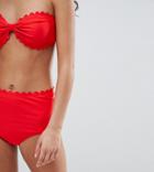 South Beach Scallop Edge High Waist Mix & Match Bikini Bottom - Red