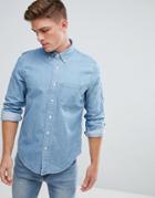 Abercrombie & Fitch Denim Shirt Slim Fit One Pocket In Mid Wash - Blue