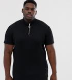 Asos Design Plus Rib T-shirt With Turtle Zip Neck In Black