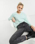 Urban Bliss V Neck Knitted Sweater In Mint-green