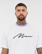 Boohooman T-shirt With Man Embriodery In Lilac - Purple