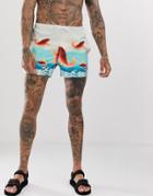 Asos Design Two-piece Swim Shorts In Carp Fish Print Short Length - Blue