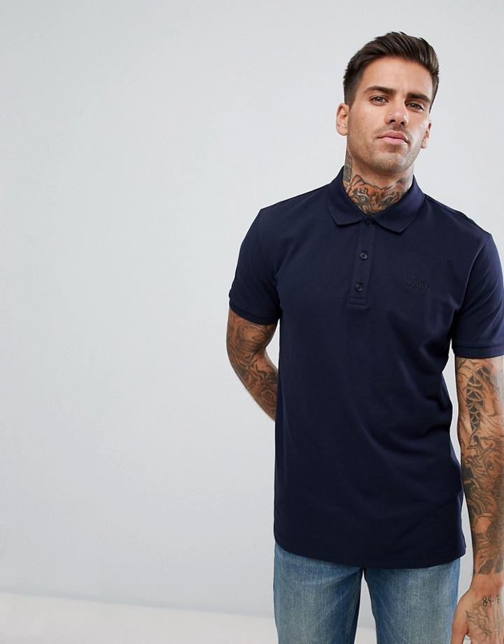 Hugo Pique Logo Polo Shirt In Navy - Navy