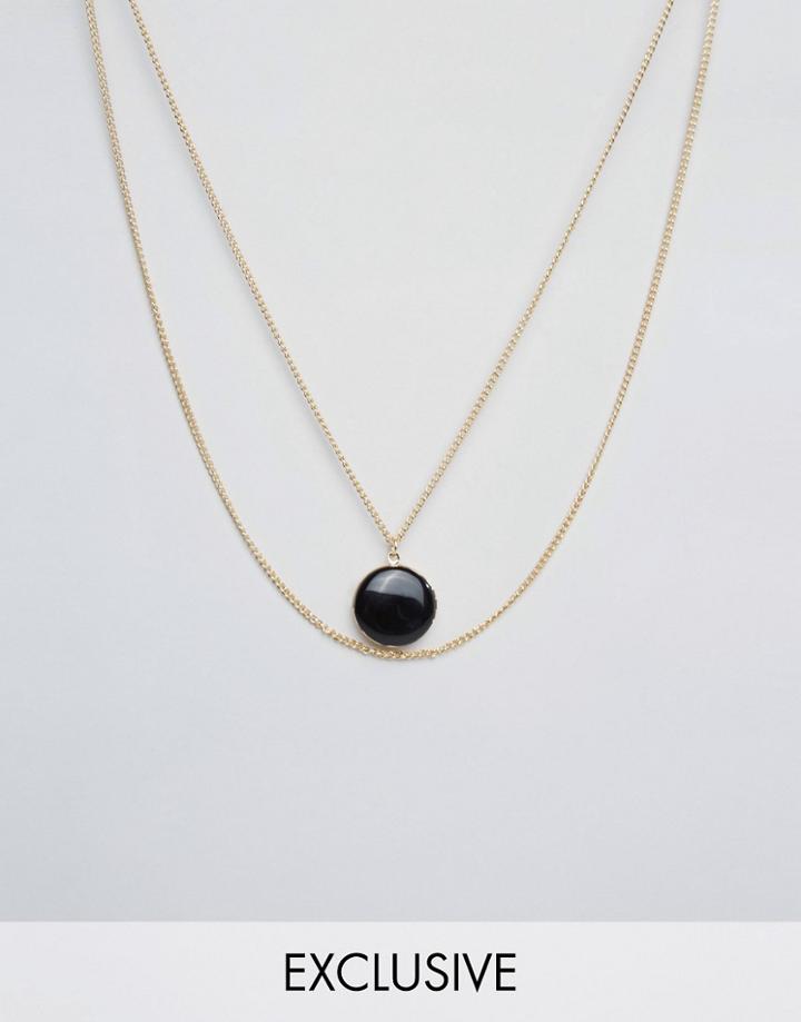 Designb Black Stone Double Chain Locket Necklace In Gold - Gold