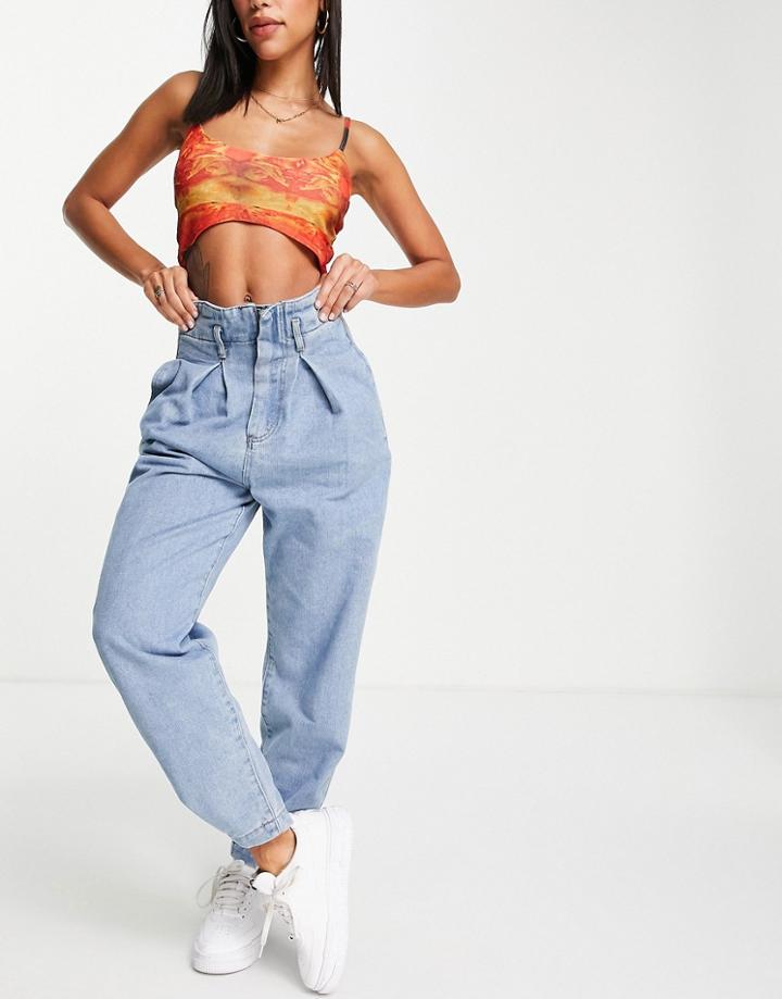 Missguided High Waisted Slouch Jeans In Light Blue-blues