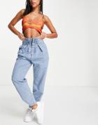 Missguided High Waisted Slouch Jeans In Light Blue-blues