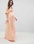 Asos Design Maternity Soft Jacquard Maxi Dress With Flutter Sleeve - Orange