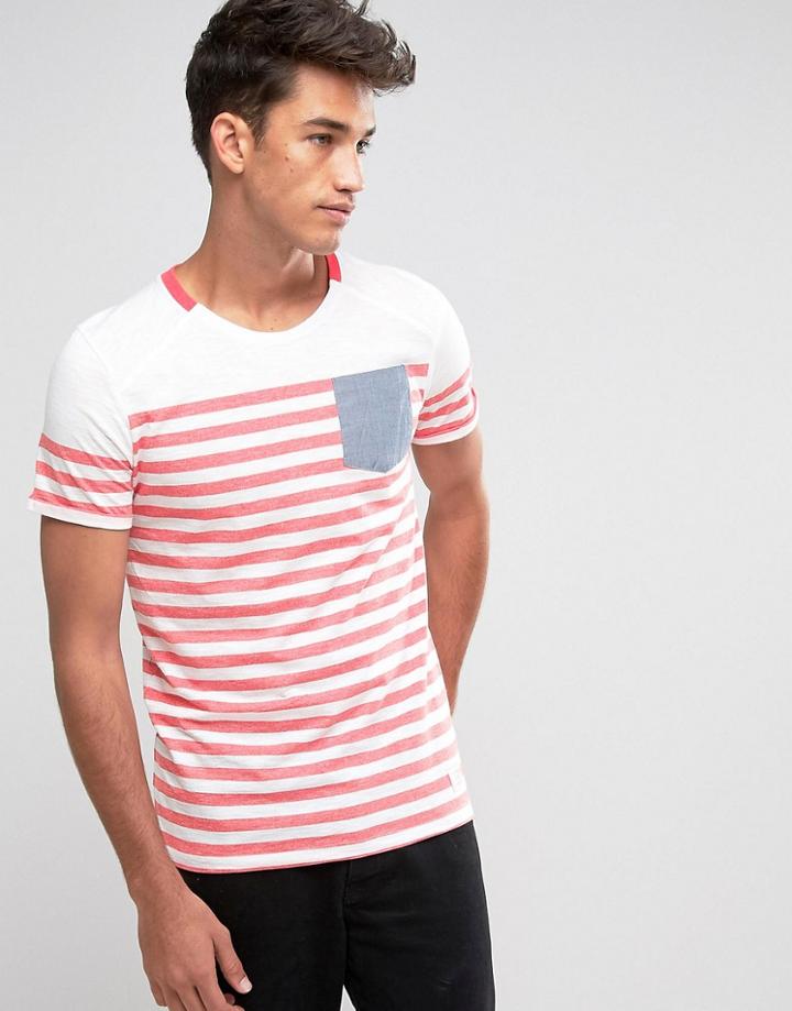 Jack & Jones Striped Pocket T-shirt - Red