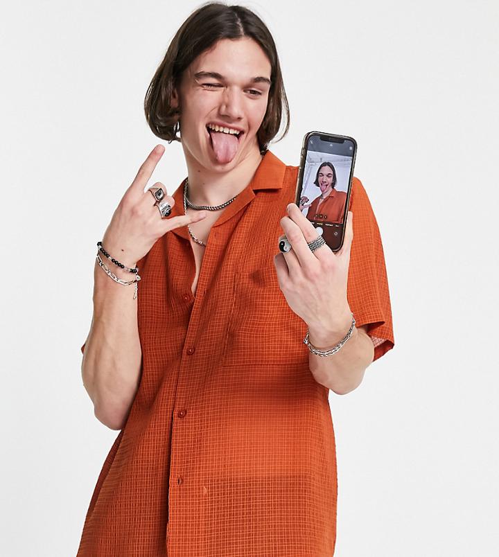 Collusion Textured Waffle Summer Shirt In Rust-brown