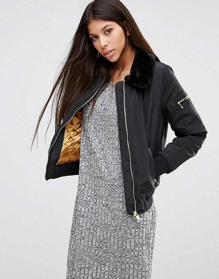 Parisian Jacket With Faux Fur Collar - Black
