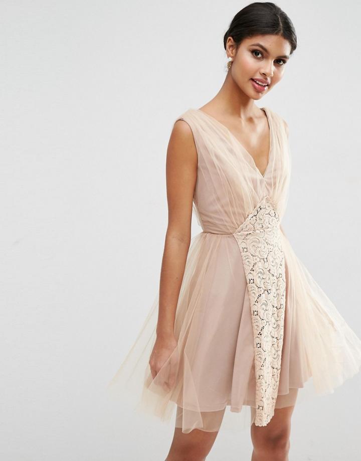 Asos Wedding Mesh And Lace Insert Mini Prom Dress - Blush