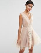 Asos Wedding Mesh And Lace Insert Mini Prom Dress - Blush