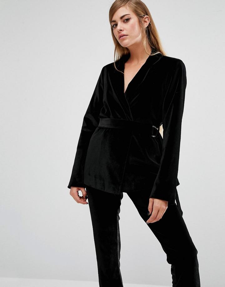 Lost Ink Velvet Blazer - Black