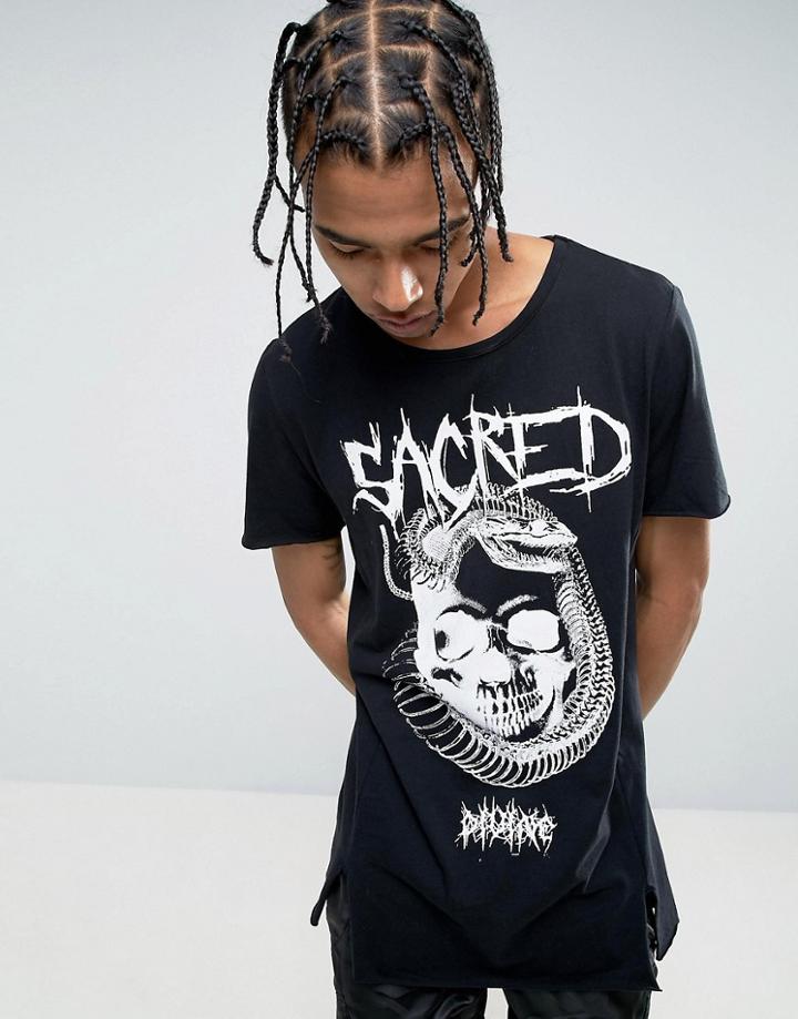 New Look Longline T-shirt With Sacred Print In Black - Black