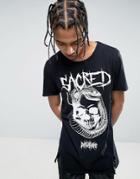 New Look Longline T-shirt With Sacred Print In Black - Black