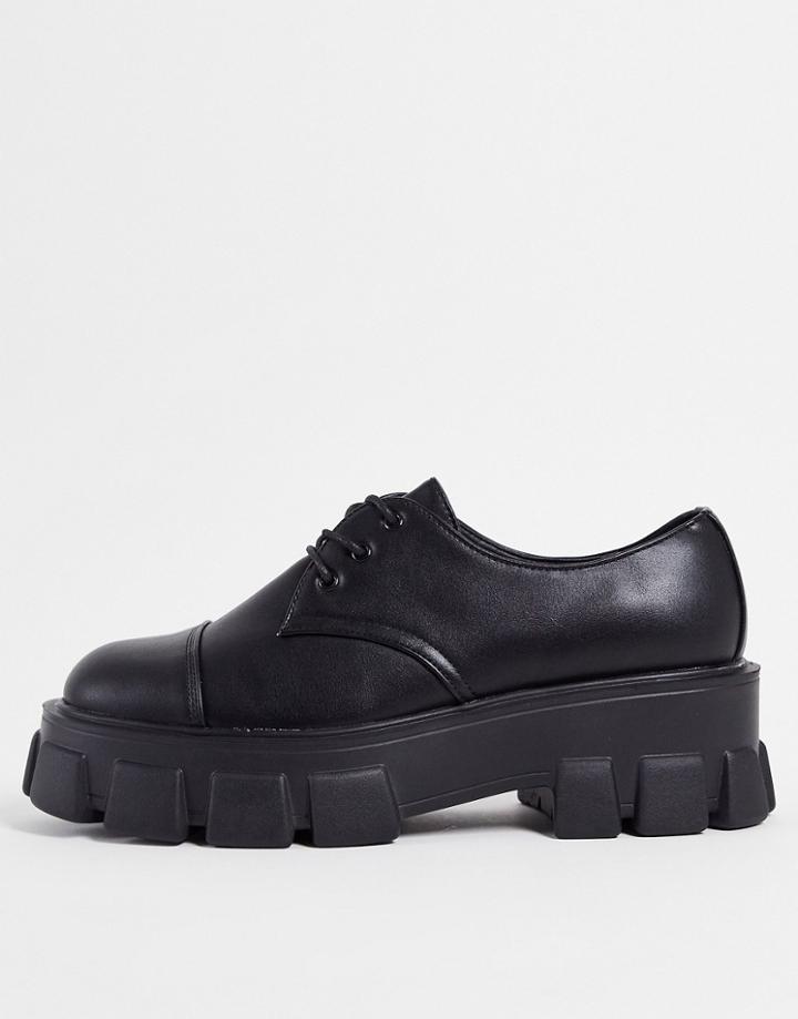 Truffle Collection Super Chunky Lace Up Shoes In Back Faux Leather-black