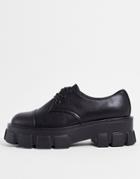 Truffle Collection Super Chunky Lace Up Shoes In Back Faux Leather-black