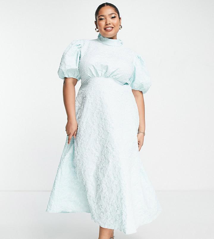 John Zack Plus Backless Puff Sleeve Dress In Baby Blue