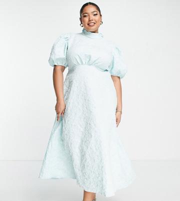 John Zack Plus Backless Puff Sleeve Dress In Baby Blue