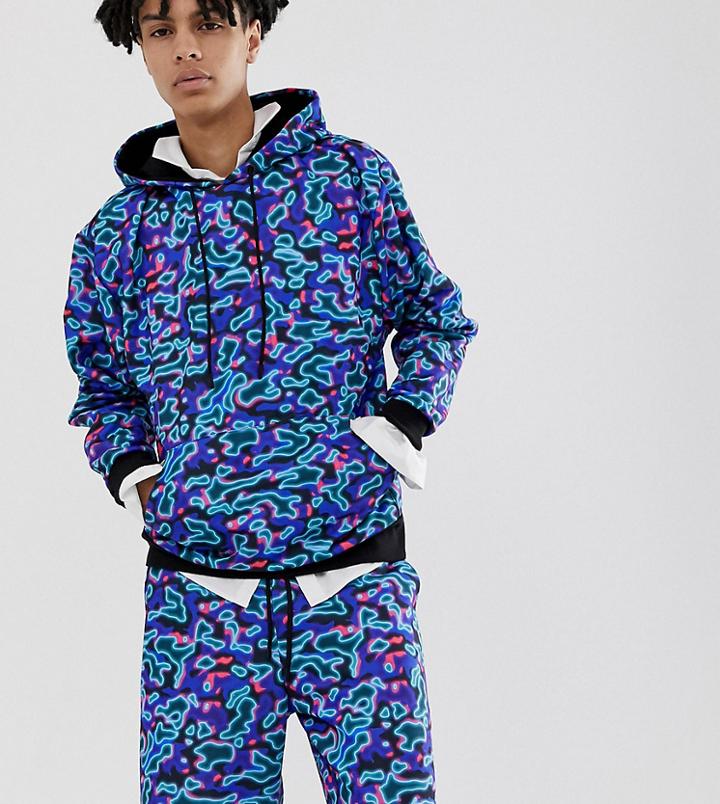Collusion Oversized Cyber Camo Hoodie-blue