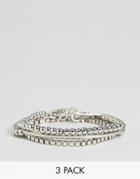Asos Pack Of 3 Box Chain And Metal Bead Bracelets - Silver