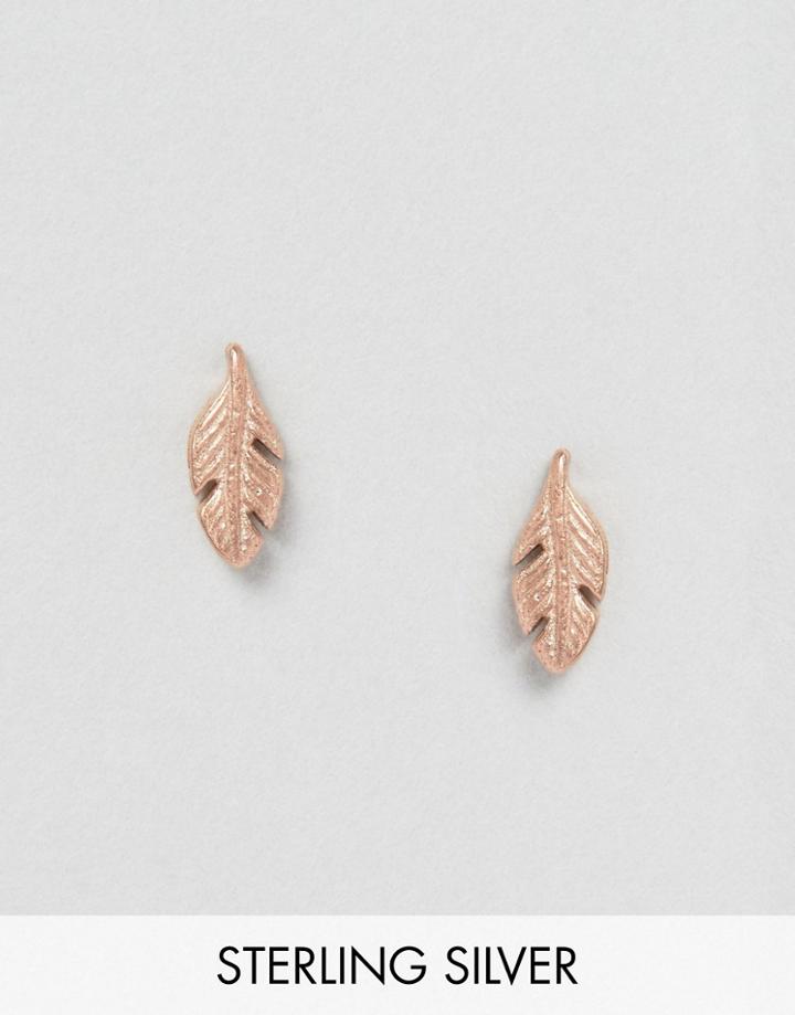 Dogeared Rose Gold Plated Feather Stud Earrings - Gold