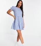 Influence Tall Tiered Gingham Mini Dress In Blue-blues