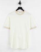 Asos Design Waffle T-shirt In Cream With Beige Ringer-white