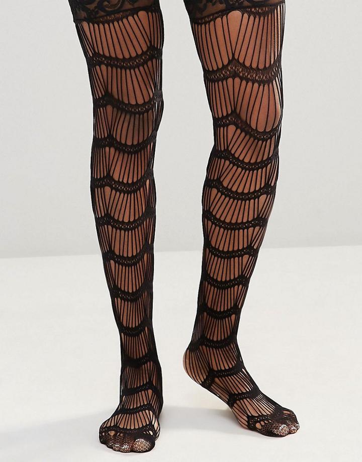 Leg Avenue Scalloped Eyelash Stay Up Stockings - Black