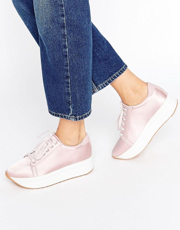 Vagabond Casey Pink Satin Flatform Sneakers - Pink