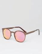 Asos Round Sunglasses In Brown Metal - Brown