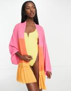 Asos Design Drop Hem Belted Beach Mini Kimono In Ombre Print-multi