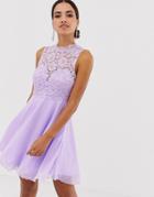 Ax Paris Skater Dress With Lace Insert - Purple