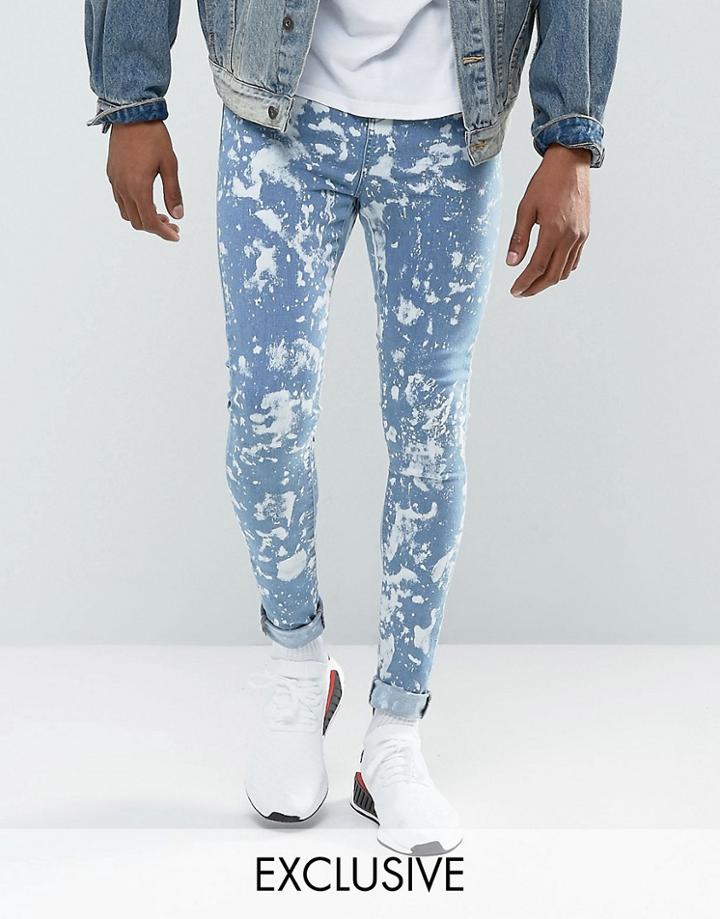 Jaded London Super Skinny Jeans In Mid Blue With Bleaching - Blue
