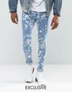 Jaded London Super Skinny Jeans In Mid Blue With Bleaching - Blue