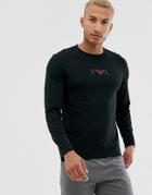 Emporio Armani Slim Fit Eva Eagle Logo Long Sleeve Lounge T-shirt In Black - Black