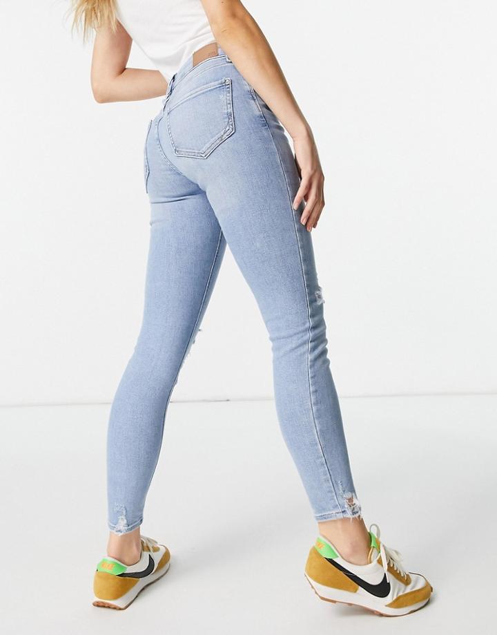 River Island Amelie Ripped Knee Raw Hem Skinny Jeans In Light Auth Blue-blues