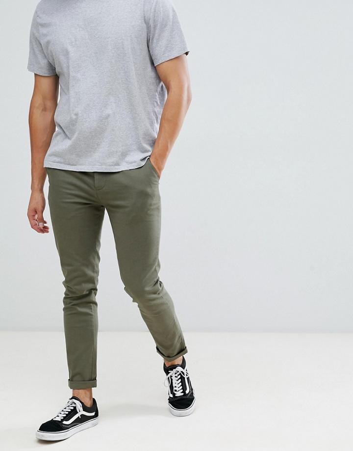 Asos Design Skinny Chinos In Khaki - Green